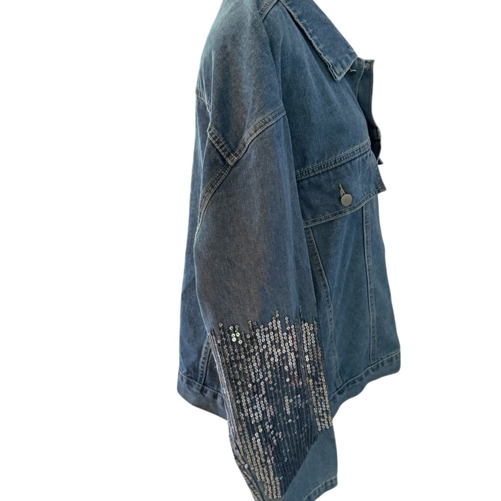 SHEIN Denim Jacket with Sparkling Silver Sleeves - Picture 6 of 13
